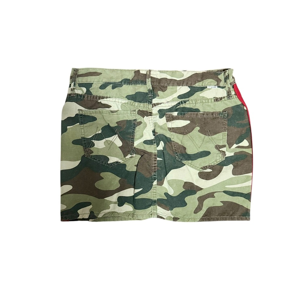 MOTHER The Vagabond Mini Skirt Size 28 Camo Camouflage Print Red Stripe‎